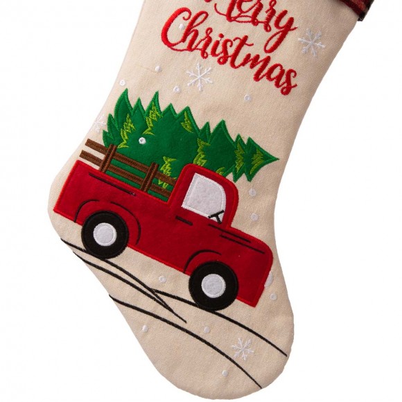 [OFFICIAL] Glitzhome 21''L Embroidered Linen Christmas Stocking Red Truck
